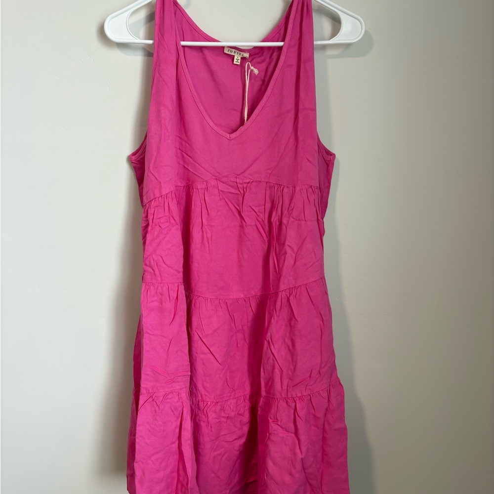 JODIFL Hot Pink Tiered V-Neck Mini Dress